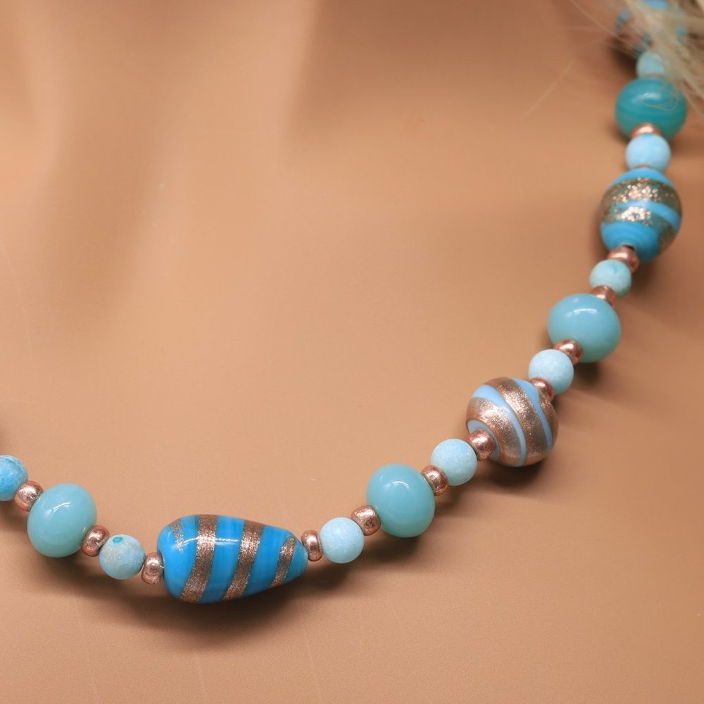 Necklace Turquoise Painted Gold Lobster Clasp - Picture 4 of 5
